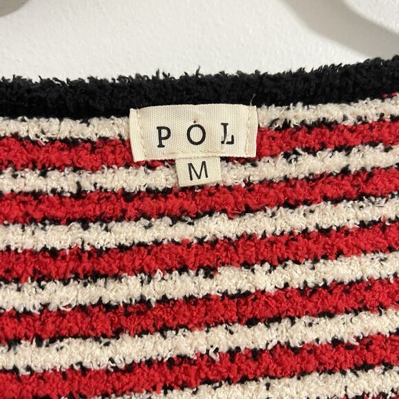 Pol Sweater Top Size M Red White Stripes Fuzzy Soft Short Sleeve Y2K Grunge - Picture 3 of 6
